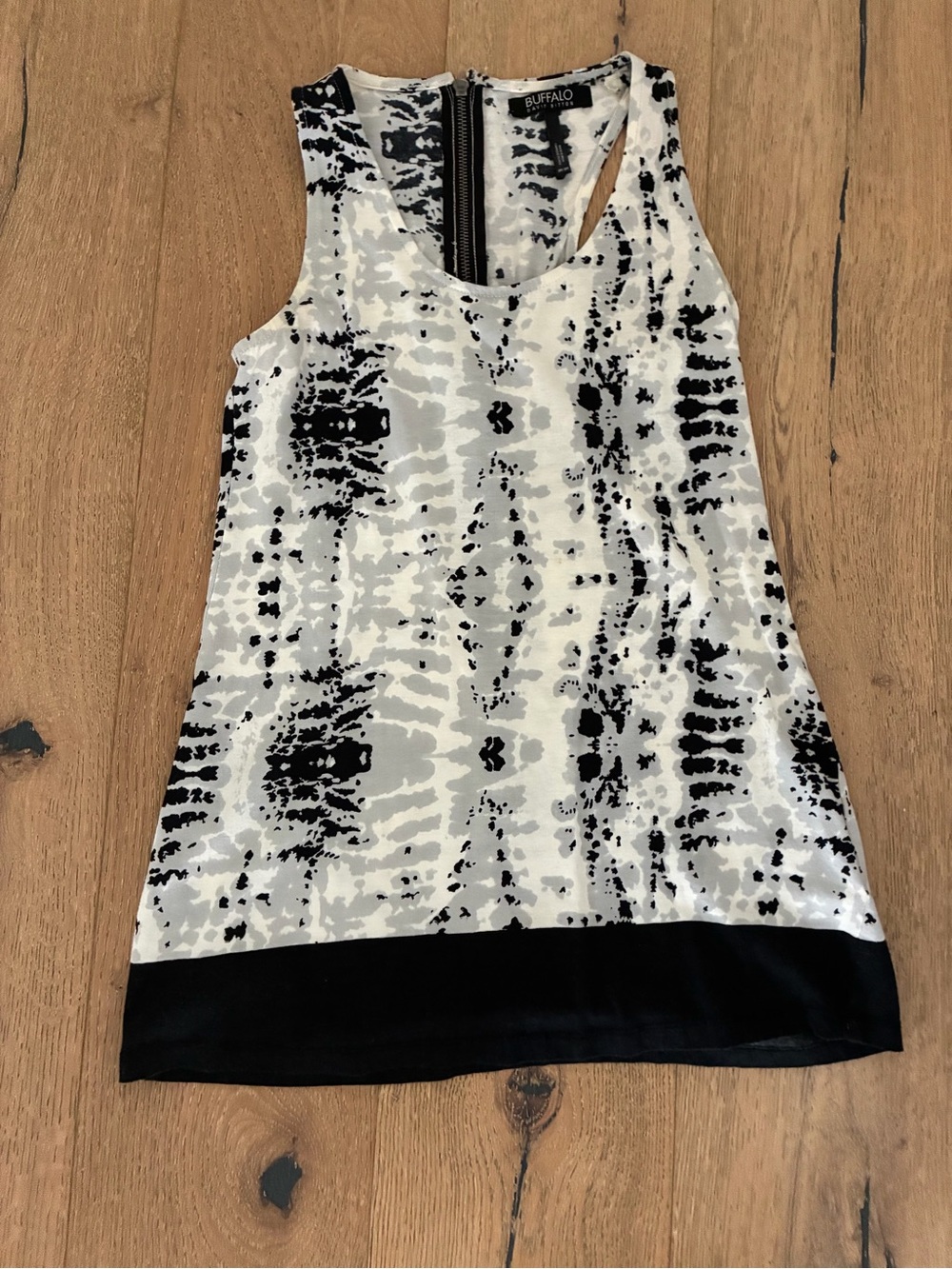 Buffalo David Bitton Black Gray, and White Patterned Tank Top
